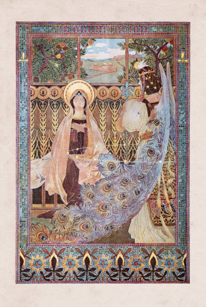 istock Religious painting woman with angel 1456229603