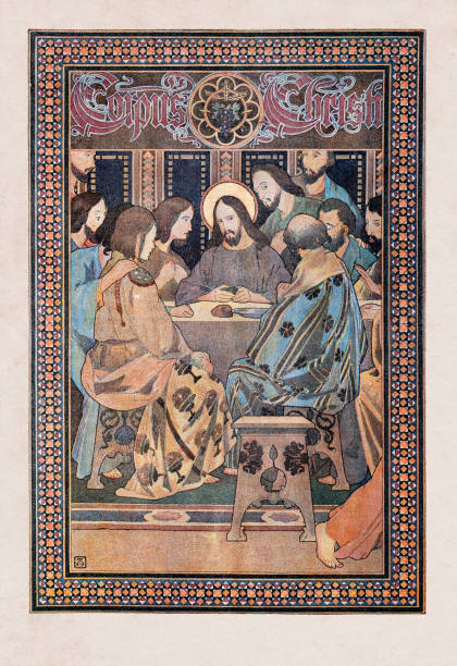 istock Religious painting Jesus at last supper with disciples art nouveau illustration 1456229635