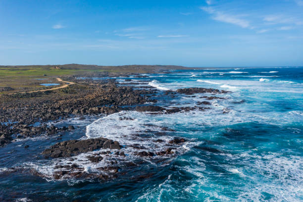 photographie aérienne par drone de la côte à stokes point sur l’île king - aircraft point of view photos et images de collection