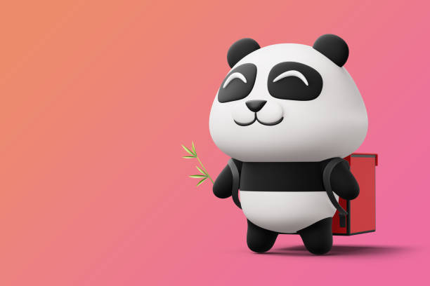 istock Happy cute panda delivery, 3d rendering 1456230214