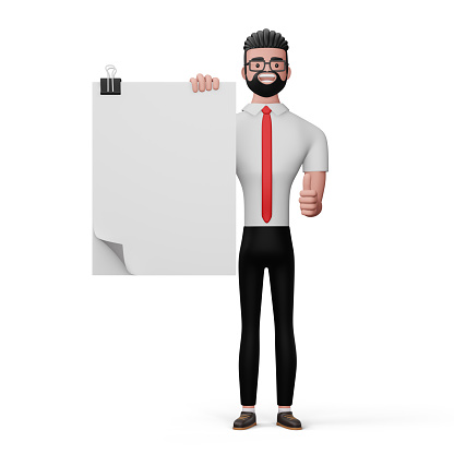 Business Person with Chalkboard - White Background - 3D Rendering