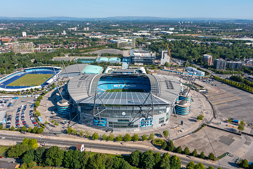 Manchester City, Etihad Stadium. Aerial Image. 12th August 2022.
