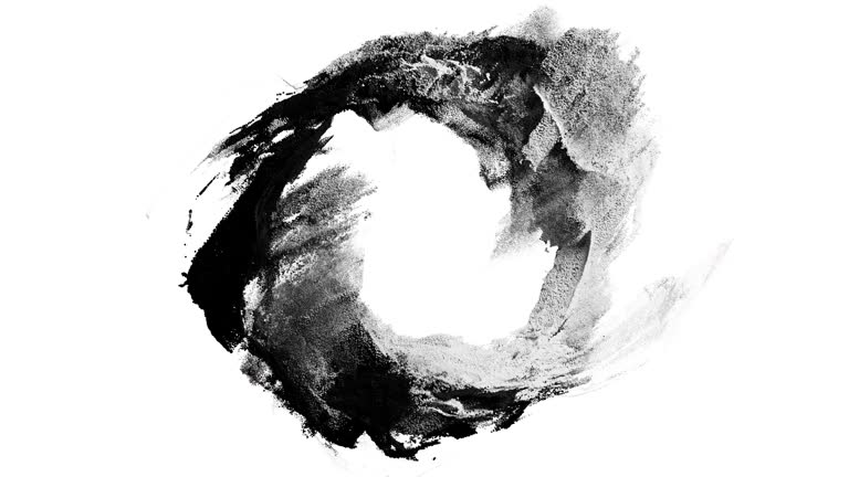 Black and white particles forming a zen circle.