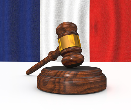 French Law Concept - French Flag and Judge's Gavel