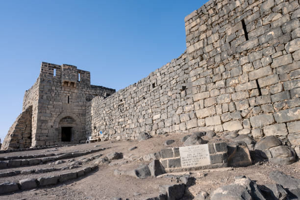 Qasr Azraq Desert Castle in Jordan Qasr Azraq Blue Fortress Desert Castle Exterior Wall in Jordan lawrence in arabia stock pictures, royalty-free photos & images