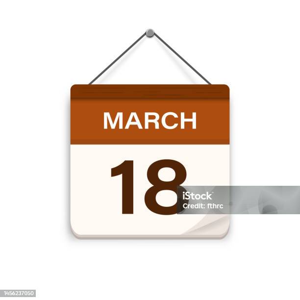 March 18 Calendar Icon With Shadow Day Month Meeting Appointment Time