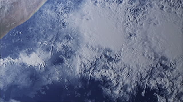 3d megazoom from outer space to planet earth focusing in white cloud or polar snow background. Fly through space, this video ends in a white frame. Fast travel to earth concept with zoom effect.