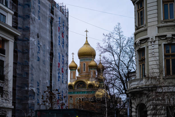 Historic building architecture in Bucharest, Romania, 2022