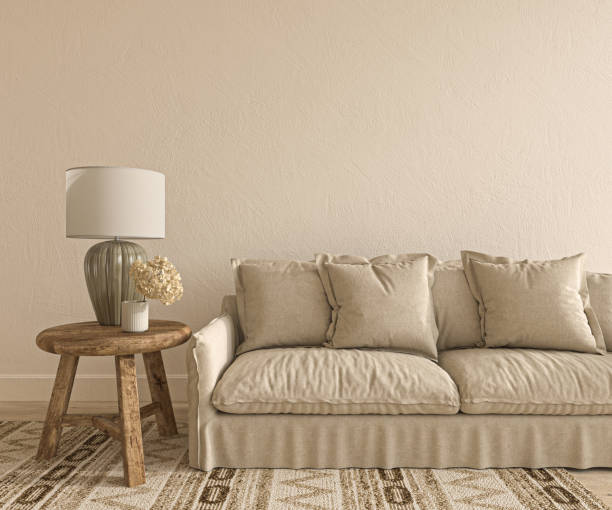 istock Mock up poster frame in modern interior background. Living room scandinavian style. 3d render. Simple farmhouse room. High quality 3d illustration 1456241977