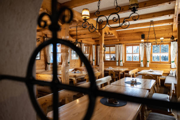 istock View of the restaurant hall through a beautiful twisted forging, Austria 1456242663