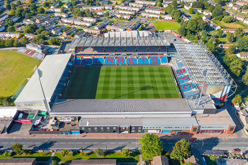 Burnley, Lancashire, United Kingdom. Burnley Football Club, Turf Moor Stadium, Aerial Image. 12th August 2022.