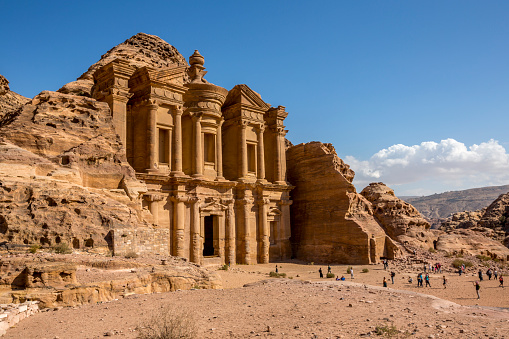 detail of Petra monastery in Wadi Musa, Jordan