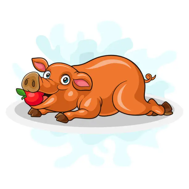 Vector illustration of Cartoon roast pork on white background