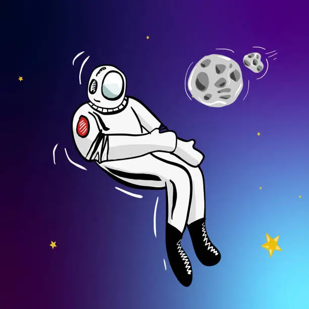 Vector illustration of Astronaut Floating In Space Near Planet