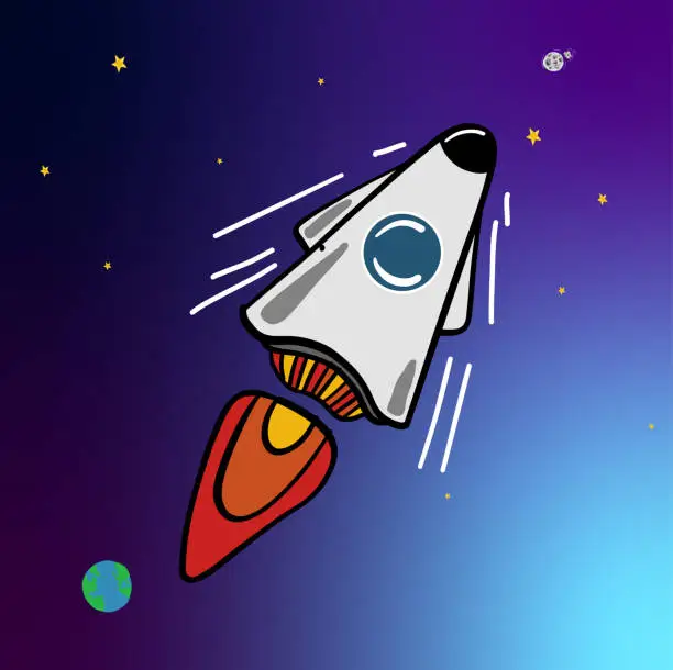 Vector illustration of Rocket launch up to the space.