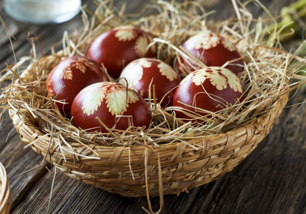 istock Easter eggs dyed with onion peels in a basket 1456248884