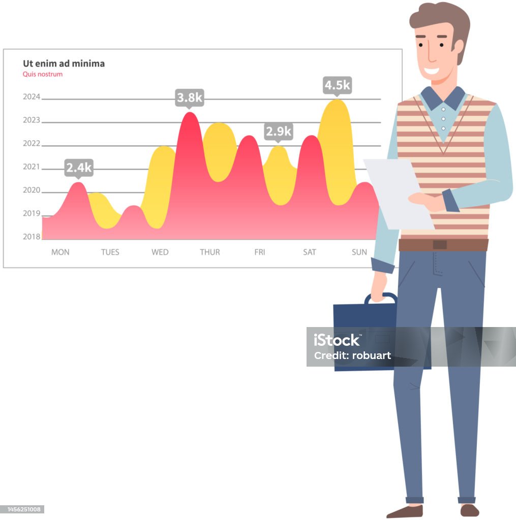 Statistical Indicator Graphics Man Analyses Digital Report With Data Statistical Indicators And ...