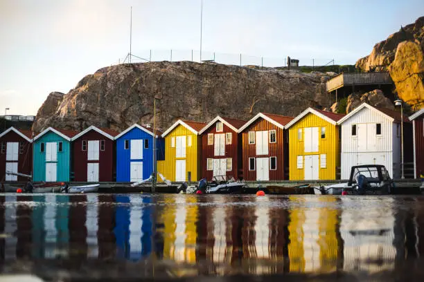 Houses in the fishingvillage called Smoegen in Sweden at Sunset