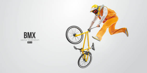 istock Realistic silhouette of a bmx rider, man is doing a trick, isolated on white background. Cycling sport transport. Vector illustration 1456252206