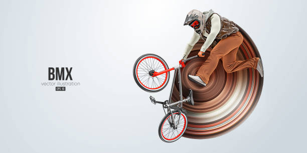 istock Realistic silhouette of a bmx rider, man is doing a trick, isolated on white background. Cycling sport transport. Vector illustration 1456252243