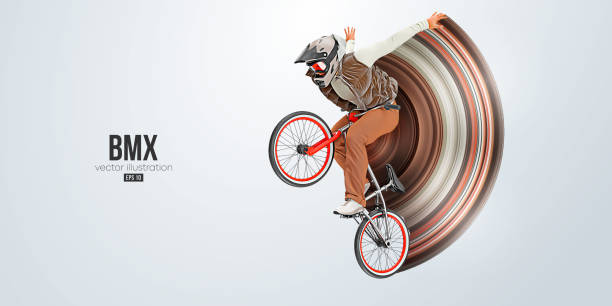 istock Realistic silhouette of a bmx rider, man is doing a trick, isolated on white background. Cycling sport transport. Vector illustration 1456252263
