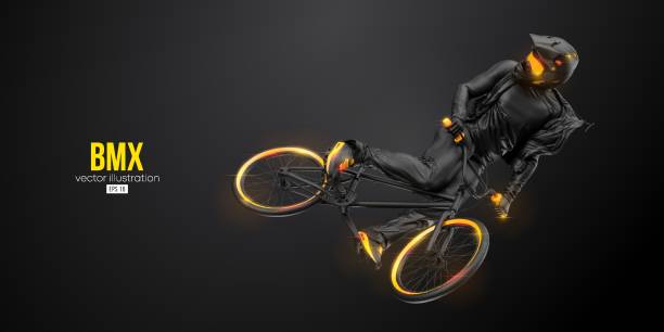 istock Abstract silhouette of a bmx rider, man is doing a trick, isolated on black background. Cycling sport transport. Vector illustration 1456252310