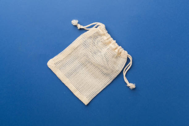 istock Small eco sack on color background. Top view. 1456252453