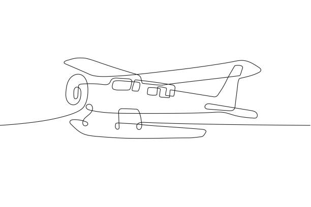 wasserflugzeug-linienkunst - small airplane air vehicle propeller stock-grafiken, -clipart, -cartoons und -symbole