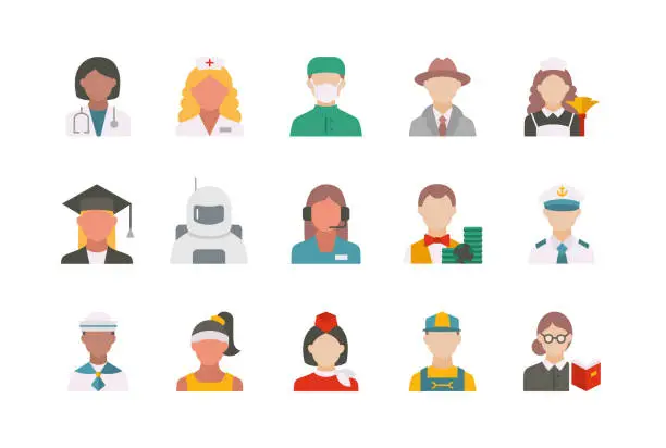 Vector illustration of Professions Flat Design Icons.