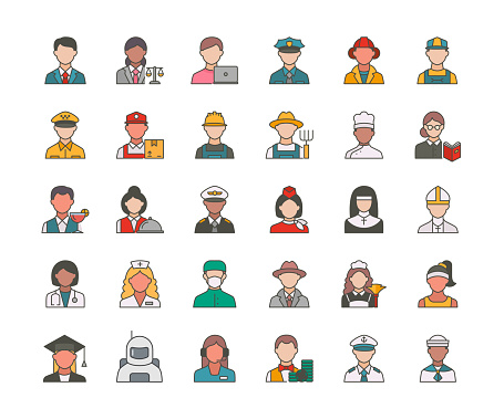 Professions Color Line Icons. Editable Stroke. Vector illustration.