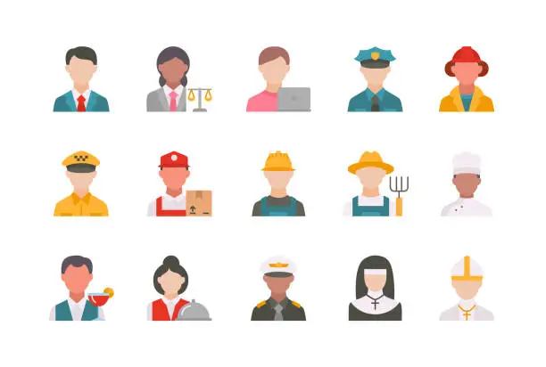 Vector illustration of Professions Flat Design Icons.