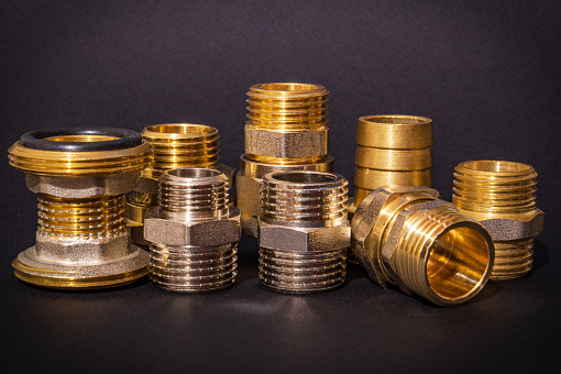 Big set of brass fittings is often used to connect for water and gas installations