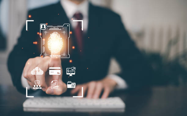 istock Man touch fingerprint with virtual global with cyber security, login, User, identification information cyber security and encryption, secure access to users personal information, secure Internet 1456259542