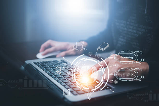 istock Concept E-learning education, Businessman hand touch Online Education icon on virtual screen. internet lessons and online webinar, online lessons on a digital screen.Education internet Technology. 1456260168
