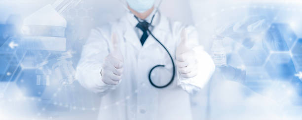 istock Doctor touch touch presenting DNA molecule research on the white background concept, Creation technologies for connection Mixed media,blurred background using digital network connection 3D rendering 1456260170