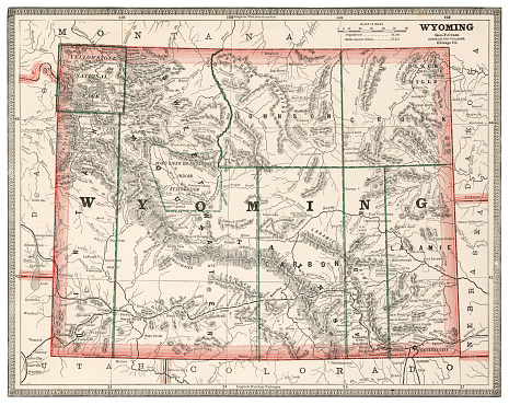 Map of the state of Wyoming, USA 1883