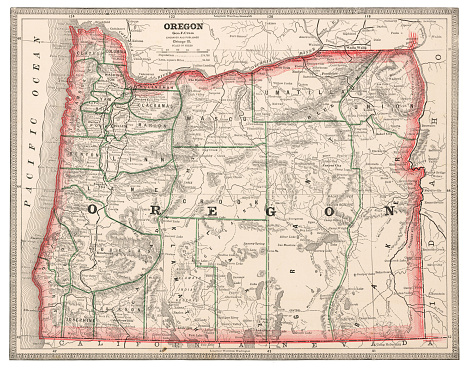 Map of the state of Oregon, USA 1883