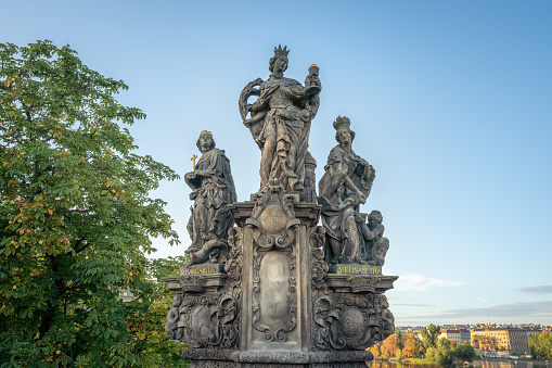 Statues of Saints Barbara, Margaret and Elizabeth at Charles Bridge - Prague, Czech Republic