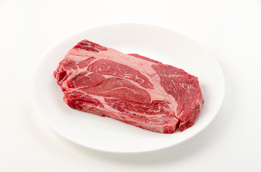 raw beef steak. chuck eye roll.