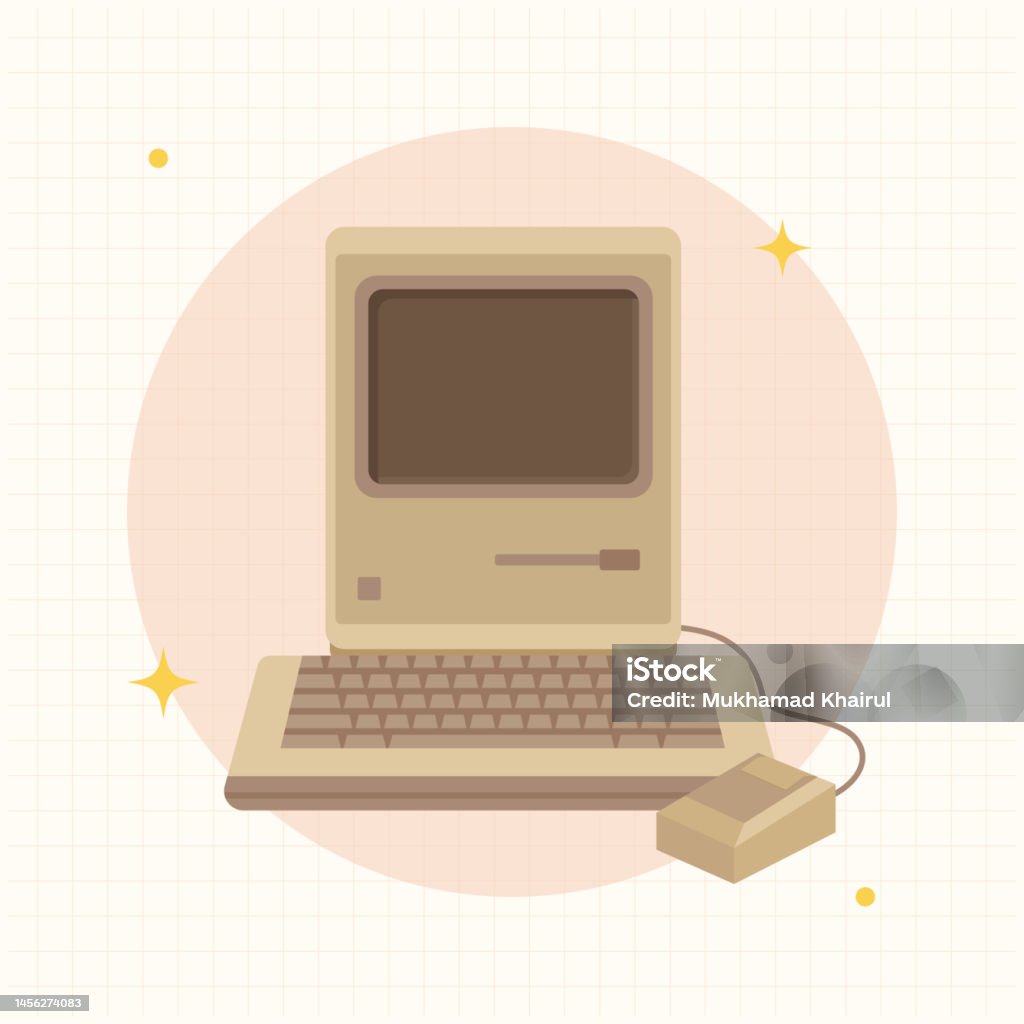 Retro Old Computer Old Classic Computer Flat Design Style Stock ...