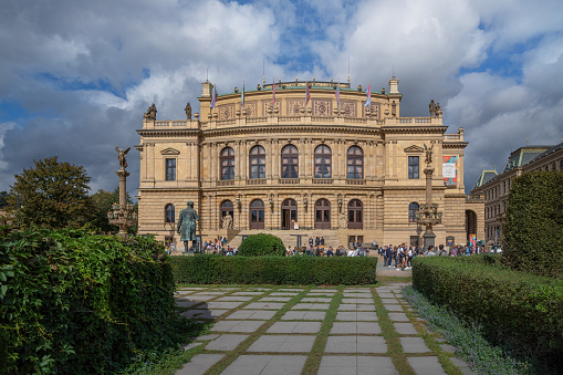 Prague, Czechia - Sep 26, 2019: Rudolfinum at Jan Palach Square - Prague, Czech Republic