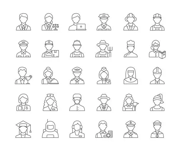 Vector illustration of Professions Line Icons. Editable Stroke.