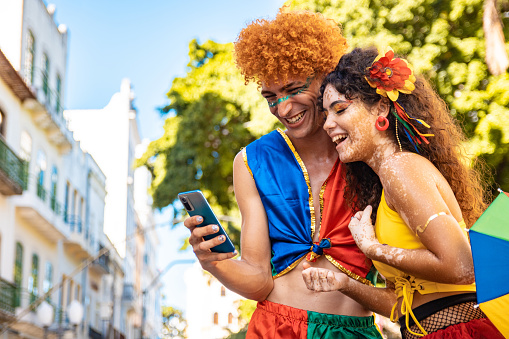 Tourists on video call at Brazil carnival