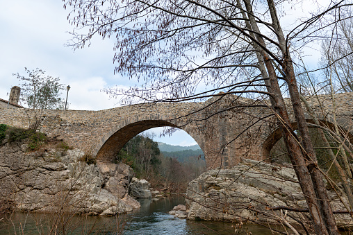 Details of the construction of a medieval bridge to cross a river