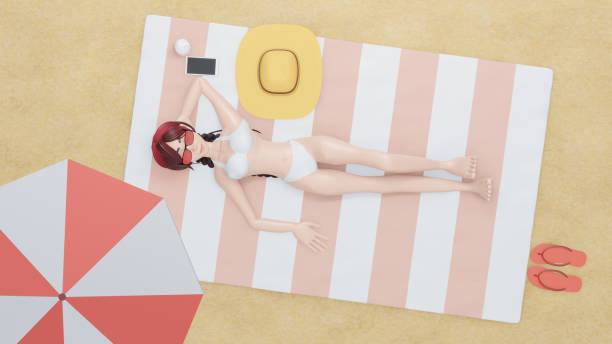istock 3d render. Beautiful Women Sunbathing On The Beach. 1456286644