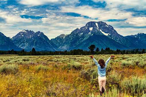 Girl enjoying the great outdoors in the grand Tetons