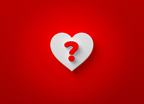valentines day concept white color heart shape and red color question mark on red color background