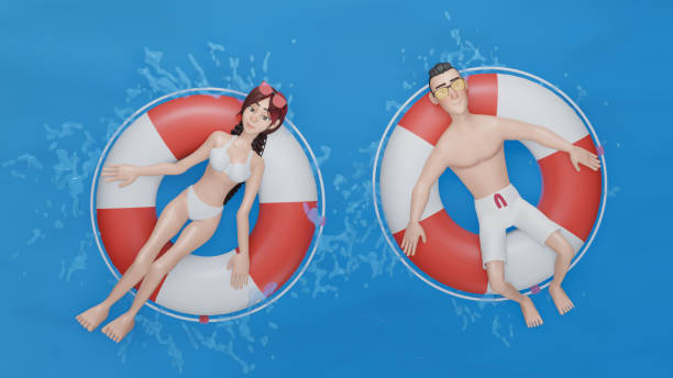 istock Top down view of young romantic couple relaxing on inflatable float at swimming pool. 1456290159