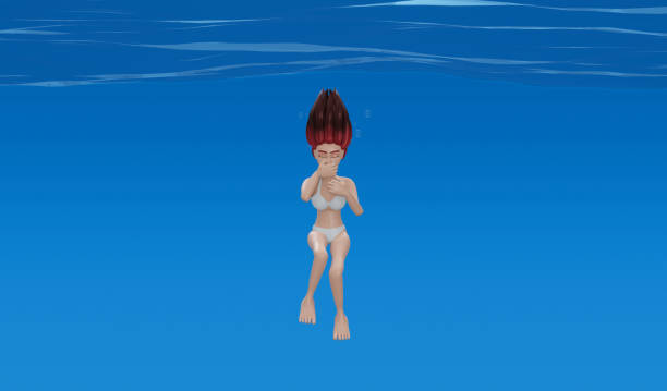 3d rendering. Swimming young woman underwater in pool.
