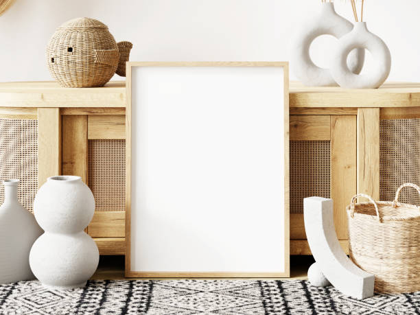 istock Frame and poster mockup in boho style interior. 3d rendering, 3d illustration 1456290651